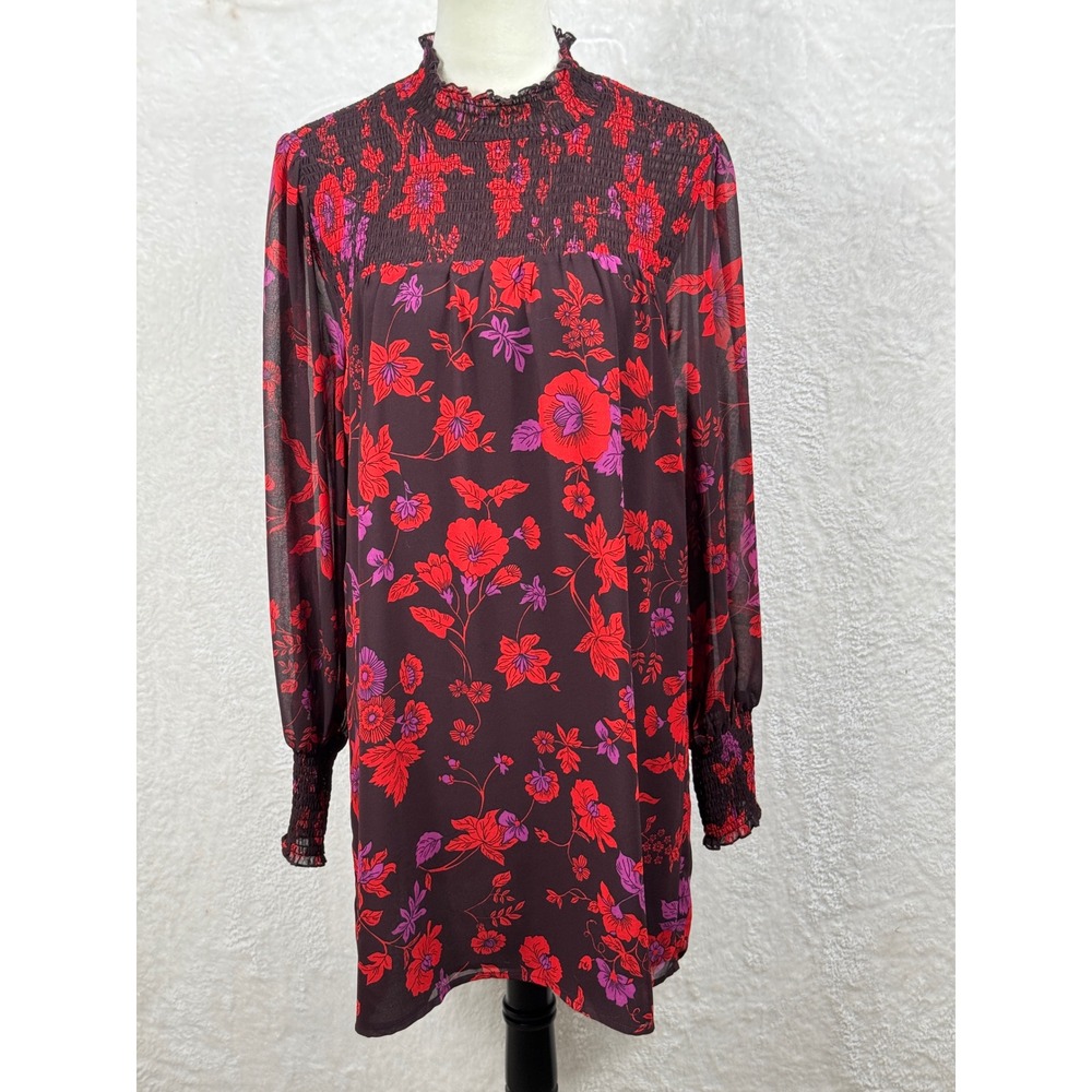 Sanctuary Floral‎ Print Smocked Mock Neck Long Sleeve Dress Whimsigoth Size S